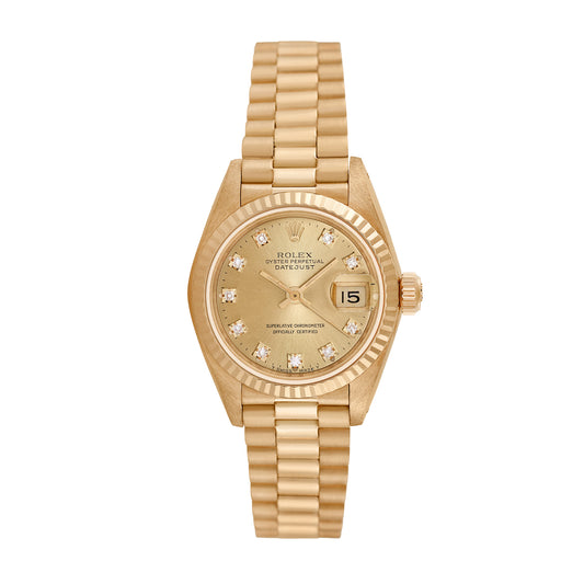 Rolex Womens President 18K Yellow Gold with factory diamonds 26mm