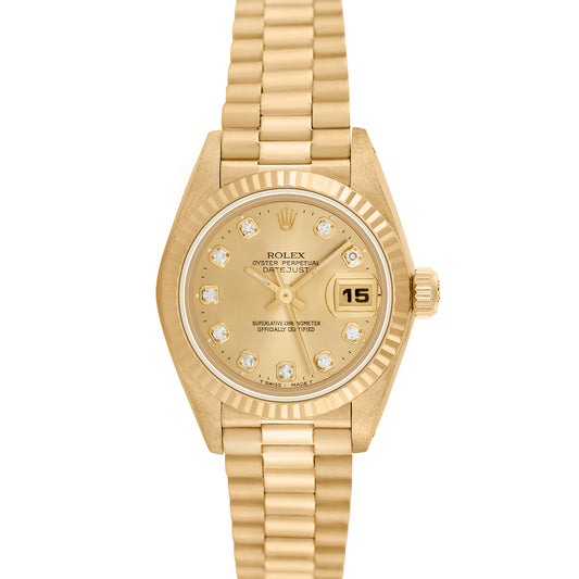 Rolex Womens President 18K Yellow Gold with factory diamonds 26mm